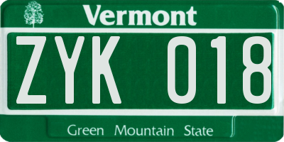 VT license plate ZYK018
