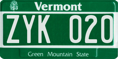 VT license plate ZYK020