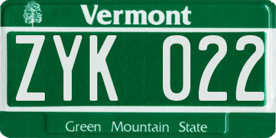 VT license plate ZYK022