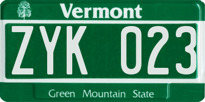 VT license plate ZYK023