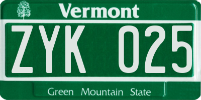 VT license plate ZYK025