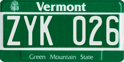 VT license plate ZYK026