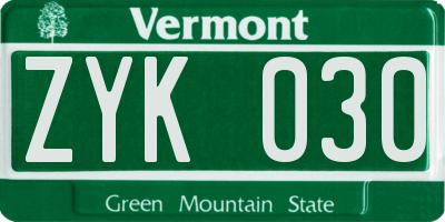 VT license plate ZYK030