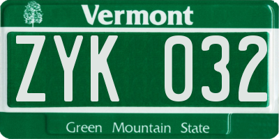VT license plate ZYK032