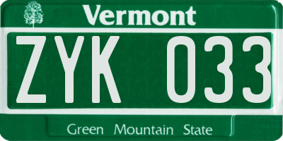 VT license plate ZYK033