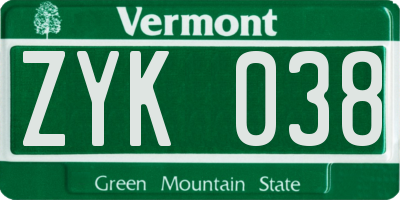 VT license plate ZYK038