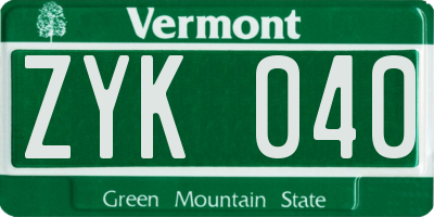 VT license plate ZYK040