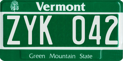 VT license plate ZYK042