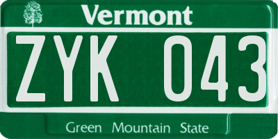 VT license plate ZYK043