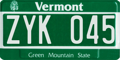 VT license plate ZYK045