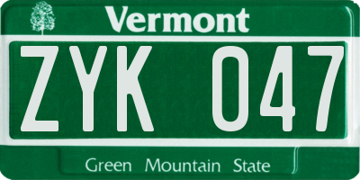 VT license plate ZYK047