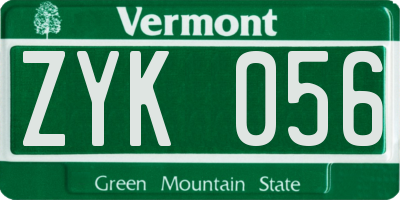 VT license plate ZYK056