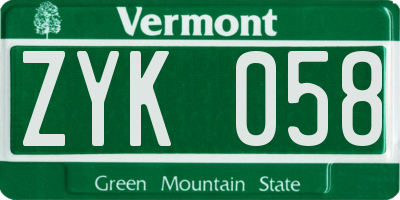VT license plate ZYK058