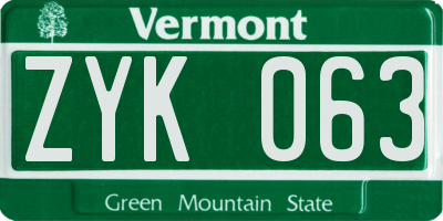 VT license plate ZYK063