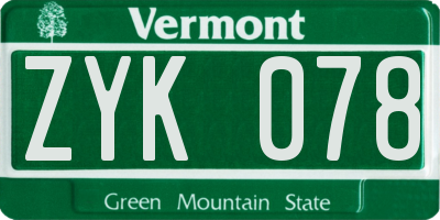 VT license plate ZYK078