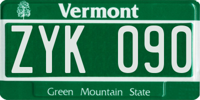 VT license plate ZYK090