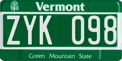 VT license plate ZYK098