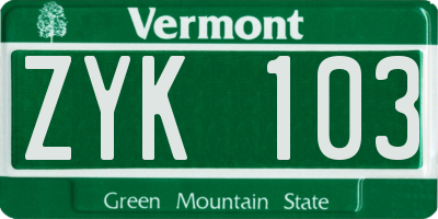 VT license plate ZYK103