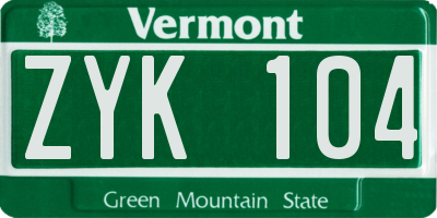 VT license plate ZYK104