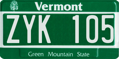 VT license plate ZYK105