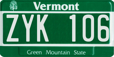 VT license plate ZYK106