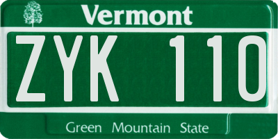 VT license plate ZYK110