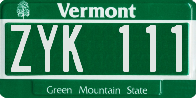 VT license plate ZYK111