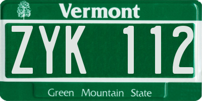 VT license plate ZYK112