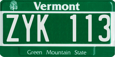 VT license plate ZYK113