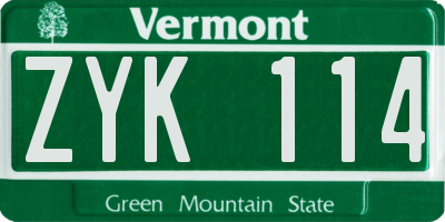 VT license plate ZYK114