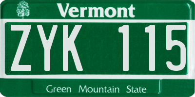 VT license plate ZYK115
