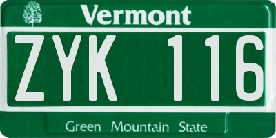 VT license plate ZYK116