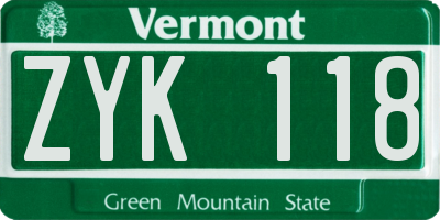 VT license plate ZYK118