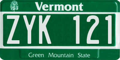 VT license plate ZYK121