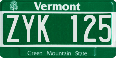VT license plate ZYK125