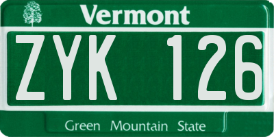 VT license plate ZYK126