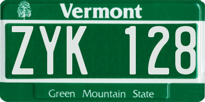 VT license plate ZYK128