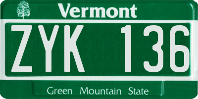 VT license plate ZYK136