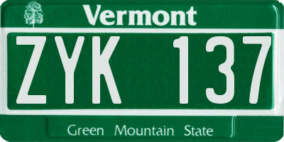VT license plate ZYK137