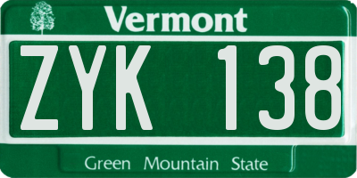 VT license plate ZYK138