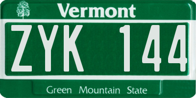 VT license plate ZYK144