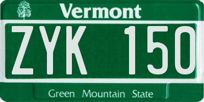 VT license plate ZYK150