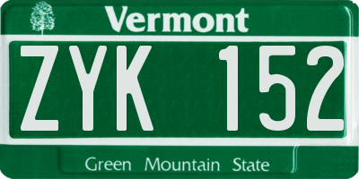 VT license plate ZYK152