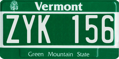 VT license plate ZYK156