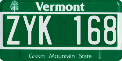 VT license plate ZYK168
