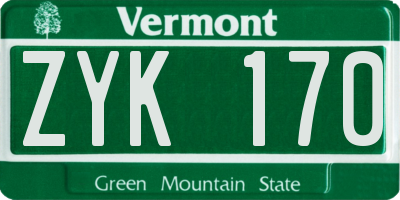 VT license plate ZYK170