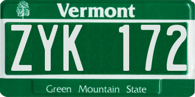 VT license plate ZYK172