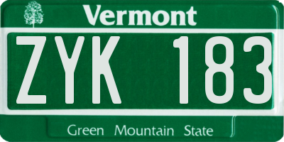 VT license plate ZYK183