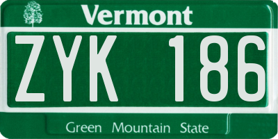 VT license plate ZYK186