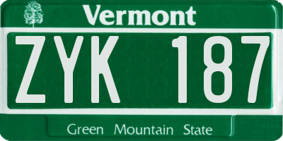 VT license plate ZYK187